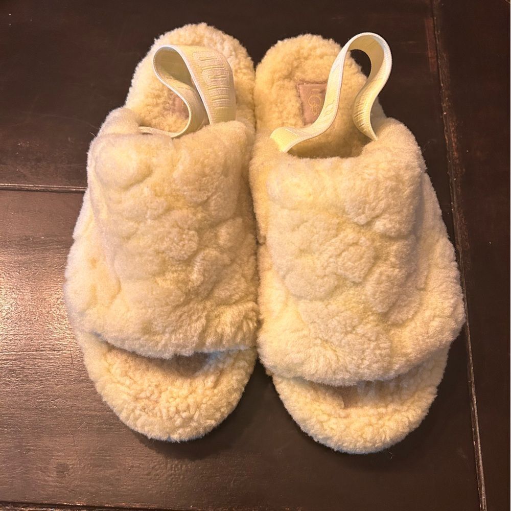 UGG Yellow Floral Fluffy Slippers